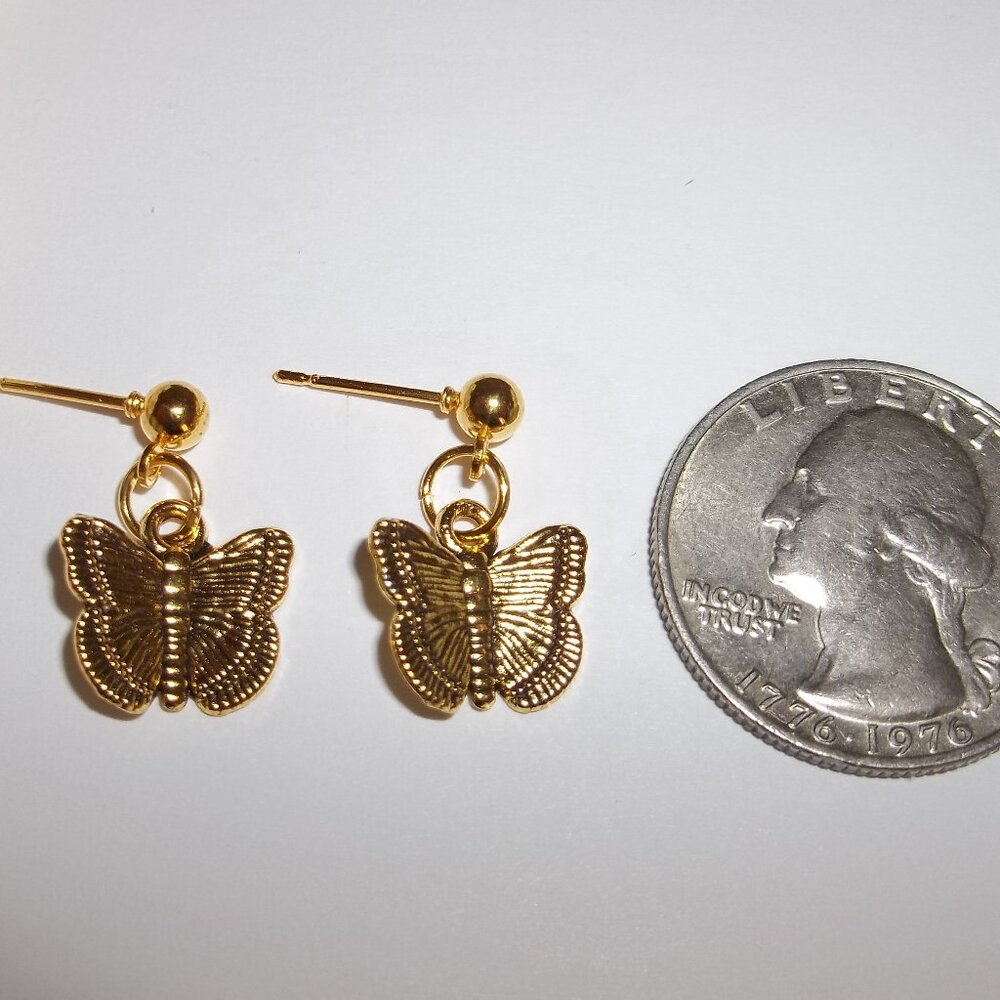 Gold Butterfly Earrings Post Stud Jewelry Minimalist Style Gift Idea Girl C926 - Picture 2 of 4